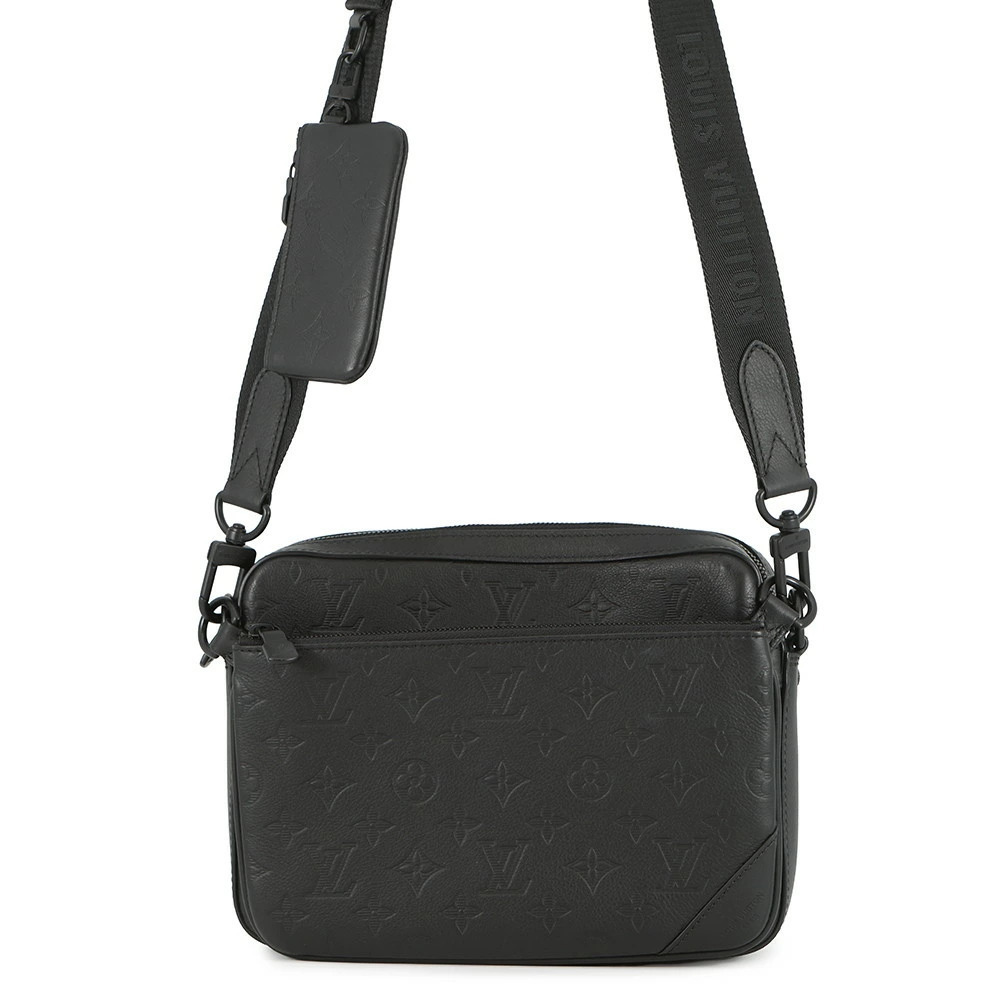 Louis Vuitton Monogram Shadow Black Trio Messenger Shoulder Bag Black